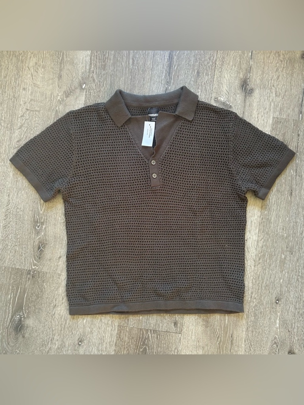 NWT Mens Large Olive‎ Green RSQ Open Knit Cotton Short Sleeve Sweater Polo
